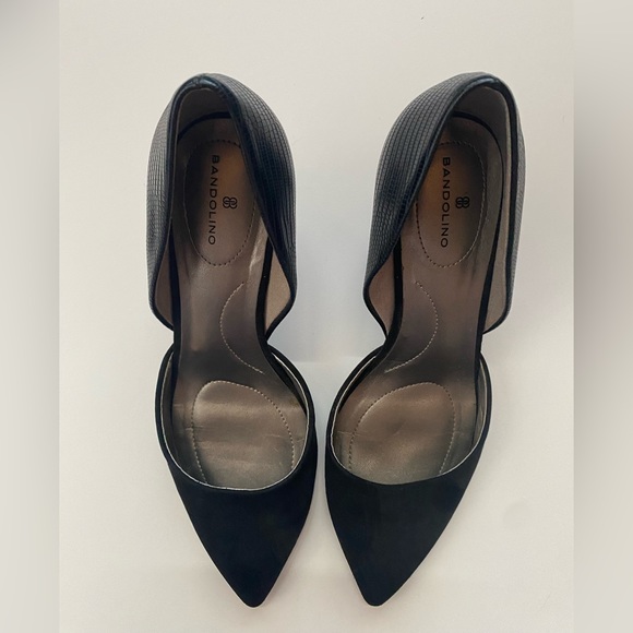 BANDOLINO Grenow D'Orsay Pumps size 8 Black Suede and Textured Heel - Picture 10 of 10